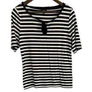 Talbots black white striped tight neck blouse top women M